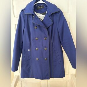 Black Rivet Women's Royal Blue double breasted hooded trench coat Women’s L FLAW